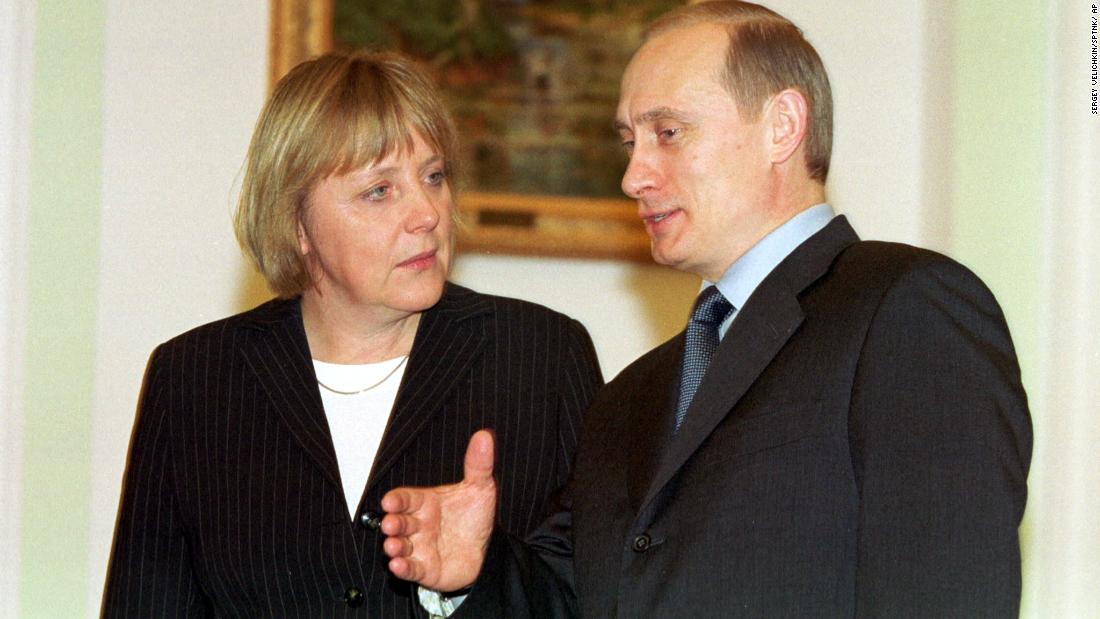 Merkel meets Russian President Vladimir Putin in 2002, one of many meetings they would have over the years. Merkel speaks Russian fluently, while Putin speaks German.