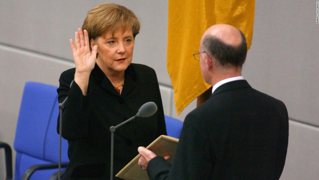 Merkel is sworn in as Germany&#39;s first female chancellor in November 2005.