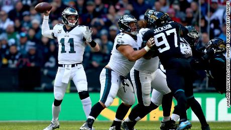 Carson Wentz has a career-best 70.7 completion percentage rate this season, but he&#39;s been under pressure, having been sacked 21 times in six games.