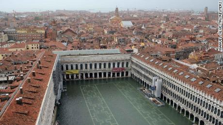 A flooded St. Mark's Square in Venice is seen from above on Monday.