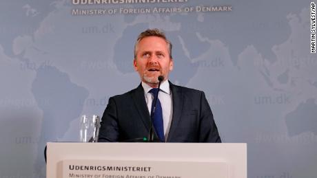 Denmark&#39;s Foreign Minister Anders Samuelsen speaks during a press conference in Eigtveds Pakhus, Copenhagen, Tuesday, October. 30, 2018.