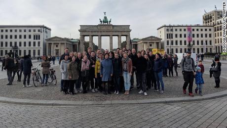 Workers in Berlin braved cold temperatures to walk out in solidarity with employees around the world.