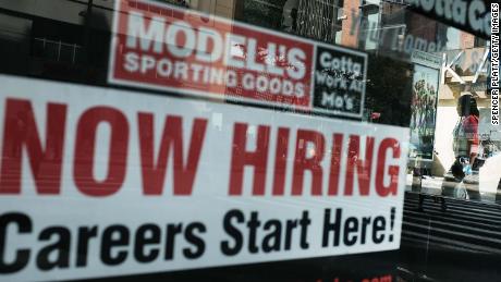 NEW YORK, NY - OCTOBER 05:  A now hiring sign is displayed in the window of a Brooklyn business on October 5, 2018 in New York, United States. Newly released data by the Labor Department on Friday shows that US employers added 134,000 jobs last month. While this was below economists expectations of 185,00, it brought the unemployment rate down to  3.7 percent, the lowest since December 1969.  (Photo by Spencer Platt/Getty Images)