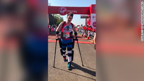 Simon Kindleysides became the first paralyzed man to complete the 2018 Virgin Money London Marathon on foot.