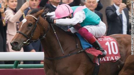 Frankie Dettori riding Enable wins the 97th Qatar Prix de l'Arc de Triomphe in October.