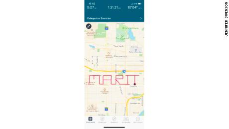 Jennifer Swenson's FitBit showed how the route of a practice run spelled out her daughter's name.