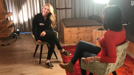 Mikaela Shiffrin (left) chats to Christina Macfarlane for CNN's Alpine Edge in Soelden, Austria.