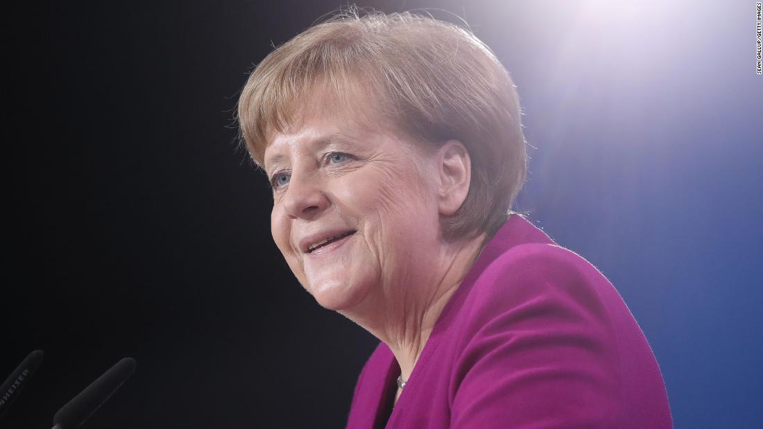 German Chancellor Angela Merkel speaks to delegates of her political party, the Christian Democratic Union, in February 2018.