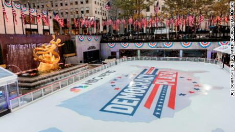 November 8, 2016, Rockefeller Center 'Democracy Plaza', Ice Skating Rink For The 2016 Presidential Campaign And News Coverage Of Nbc, Rockefeller Center, New York, NY.