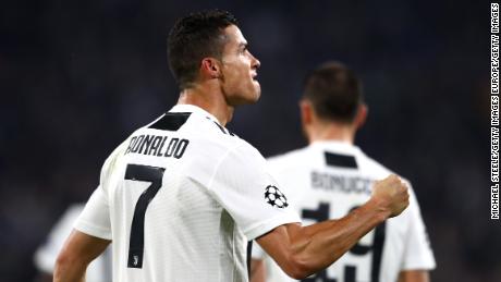 Cristiano Ronaldo celebrates scoring against Manchester United.