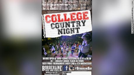 A flyer advertises College Country Night at Borderline Bar & Grill. 