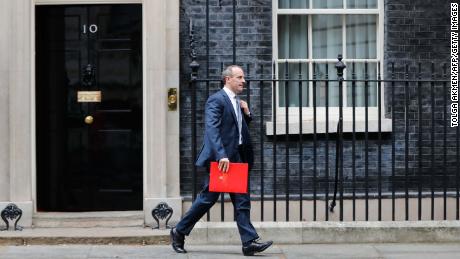 Britain's Brexit Minister Dominic Raab leaves Downing Street.