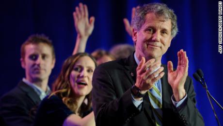 Sen. Sherrod Brown celebrates his campaign victory at the Hyatt Regency on November 6, 2018 in Columbus, Ohio. 