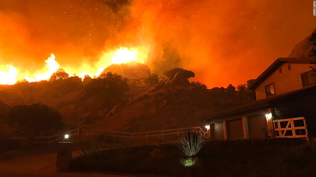 The Woolsey Fire burns in Ventura County, where Jason Bauer told CNN his parents had just been evacuated from their home.