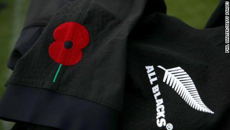 The All Blacks will wear a poppy on their sleeves against England. 