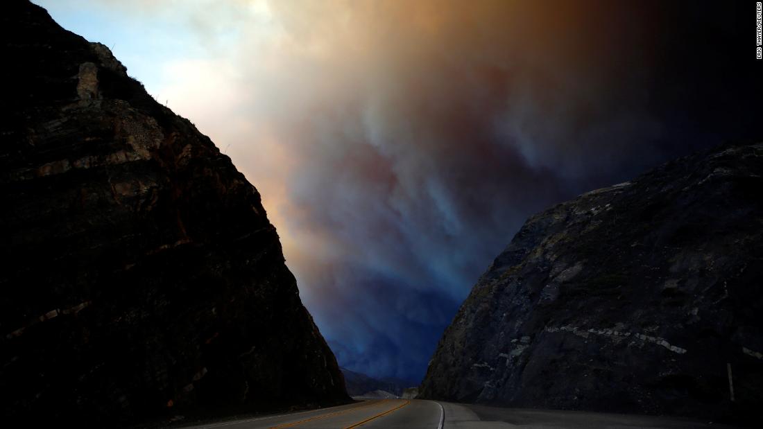 The Woolsey Fire burns in Malibu on November 9. The community is known for celebrity beachside homes.