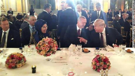 US President Donald Trump and Turkish President Recep Tayyip Erdogan sat next to each other at the dinner hosted by French President Emmanuel Macron Saturday evening in Paris. 