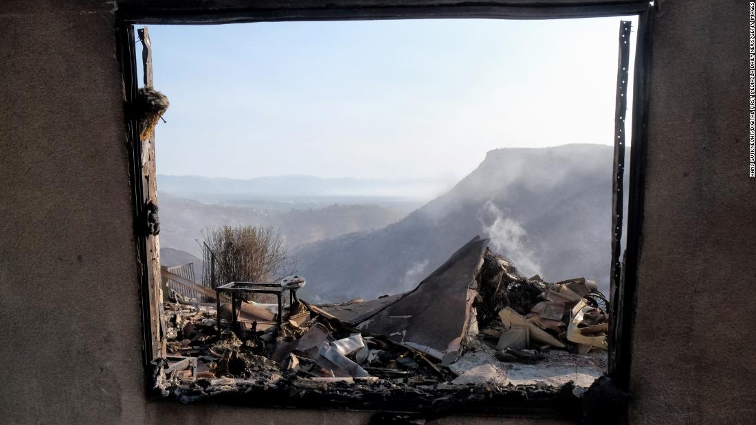 The remains of a Los Angeles home destroyed by the Woolsey Fire are seen on November 11.