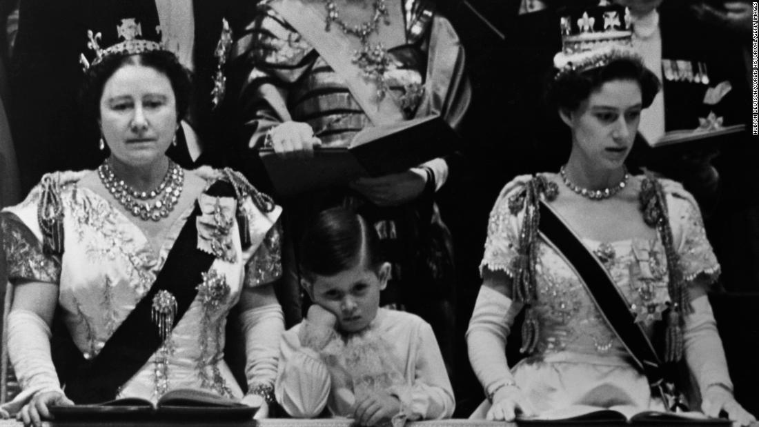 Charles attends his mother&#39;s coronation in 1953 with his grandmother, left, and his aunt Margaret.