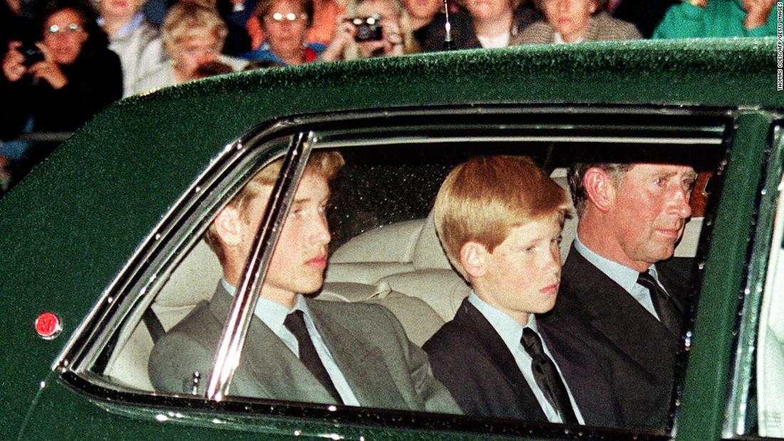 Charles and his sons follow Diana&#39;s hearse in London in September 1997.