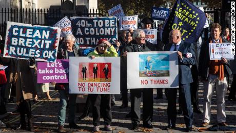 Pro-Brexit supporters demonstrating in Whitehall, near the UK Houses of Parliament in London, on Wednesday.