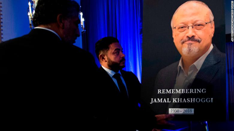 A portrait of Jamal Khashoggi during a remembrance ceremony for him in Washington on November 2.