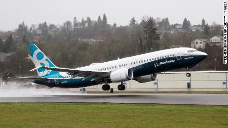 A Boeing 737 Max 8 airliner lifts off for its first flight in 2016 in Renton, Washington. 