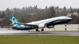 RENTON, WA - JANUARY 29: A Boeing 737 MAX 8 airliner lifts off for its first flight on January 29, 2016 in Renton, Washington. The 737 MAX is the newest of Boeing's most popular airliner featuring more fuel efficient engines and redesigned wings. (Photo by Stephen Brashear/Getty Images)