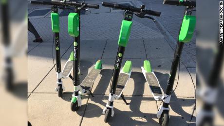 This photo, taken in October, shows several scooter models that Lime previously available in Washington DC. Okai says the scooter on the far left, and second from the right, isn't its scooter.