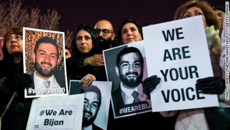 Friends and family of Bijan Ghaisar gathered in his support in front of the Department of the Interior on January 26, 2018.