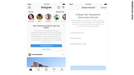 Instagram users will be prompted to change their passwords and revoke access to third-party apps that inflate followers.