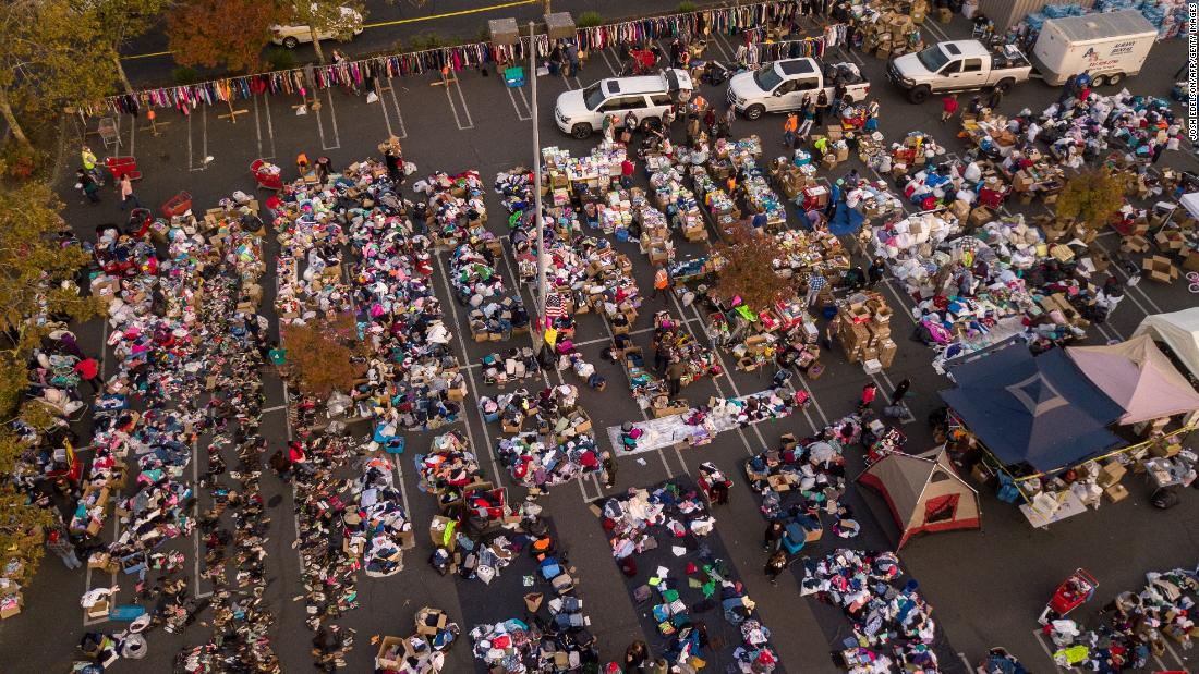 A surplus of donated items fill the parking lot on November 17.