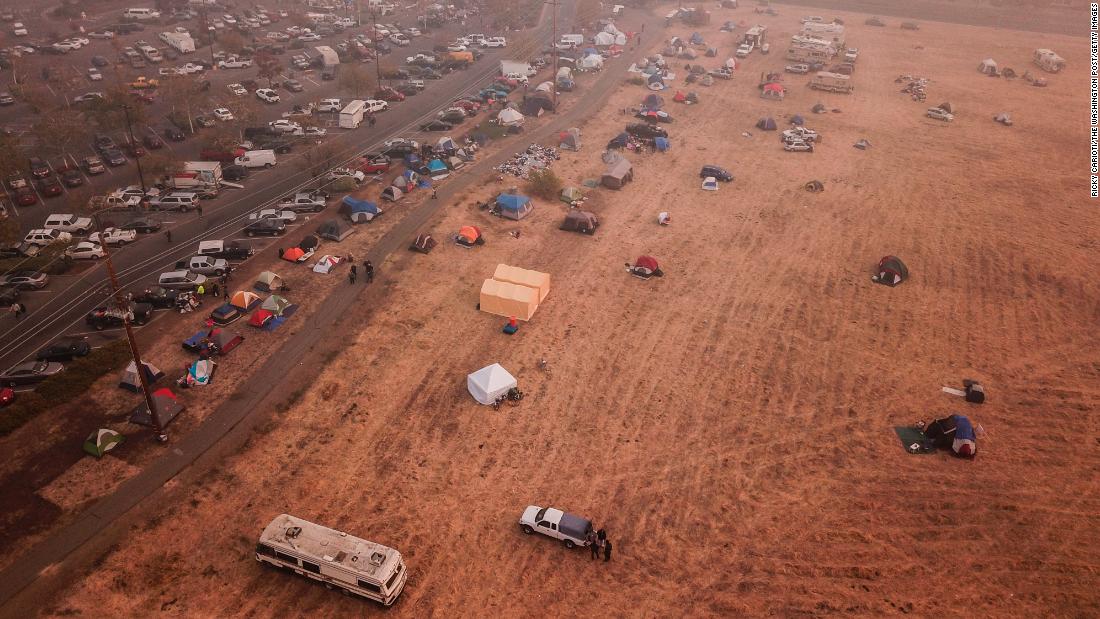 An aerial view of the tent city on November 16.