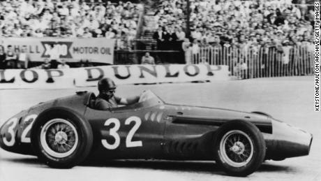 Argentinian racing driver Juan Manuel Fangio driving the Maserati 250F in the 1957 Monaco Grand Prix.