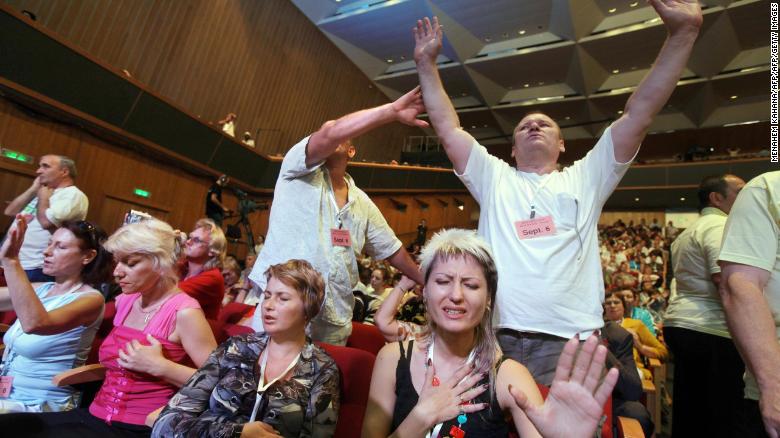 Christian evangelists are pictured during a prayer service led by Lee in Jerusalem in 2009.