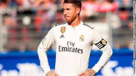 Real Captain Sergio Ramos reacts during the 3-0 loss to Eibar.