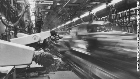 Assembly line workers produce Chevrolet Vegas at the GM plant in Lordstown, Ohio, in 1972.