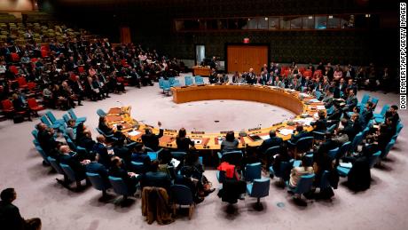 Members of the United Nations Security Council vote during a Security Council meeting on Ukraine, November 26, 2018, at the United Nations in New York. 