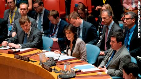 Nikki Haley during a United Nations Security Council meeting on Ukraine on Monday in New York. 