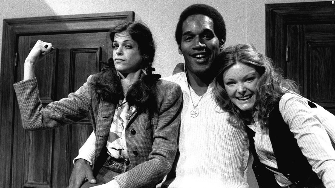 O.J. Simpson -- the second athlete to host &quot;Saturday Night Live&quot; -- posing with Radner and Curtin in 1978 during the show&#39;s third season.