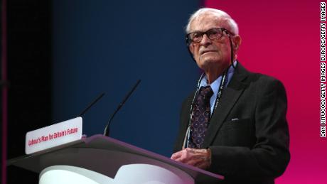 Harry Leslie Smith delivers an impassioned speech about his life and the NHS on September 24, 2014 in Manchester, England.