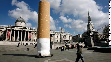 The Keep Britain Tidy campaign dropped a giant cigarette butt on London's Trafalgar Square to raise awareness. 