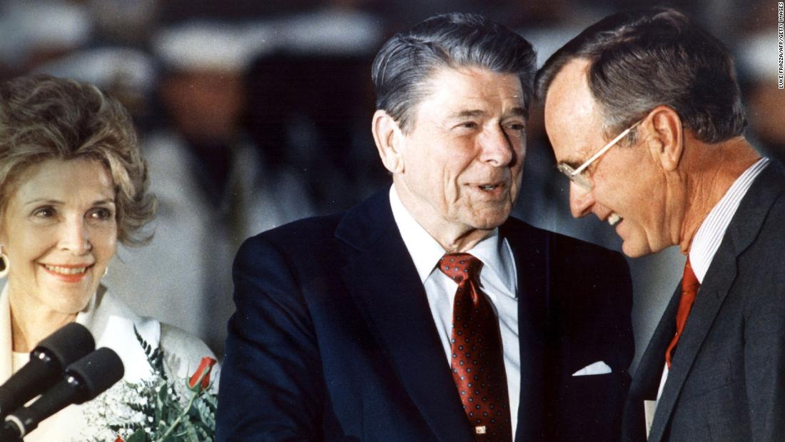 Reagan shakes hands with Bush in 1988. Bush served as Reagan&#39;s vice president from 1981 to 1989, and he would succeed him as President.