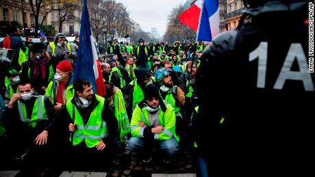 &quot;Gilets jaunes&quot; protesters at the Champs Elysees in Paris on Saturday