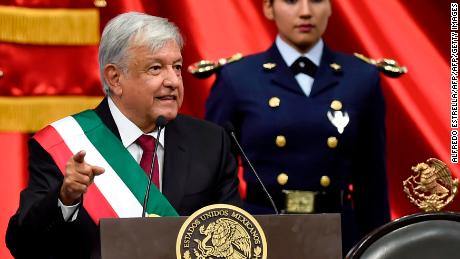 Mexico's new President, Andres Manuel Lopez Obrador, delivers a speech at the inauguration ceremony at the Congress of the Union in Mexico City on Saturday.