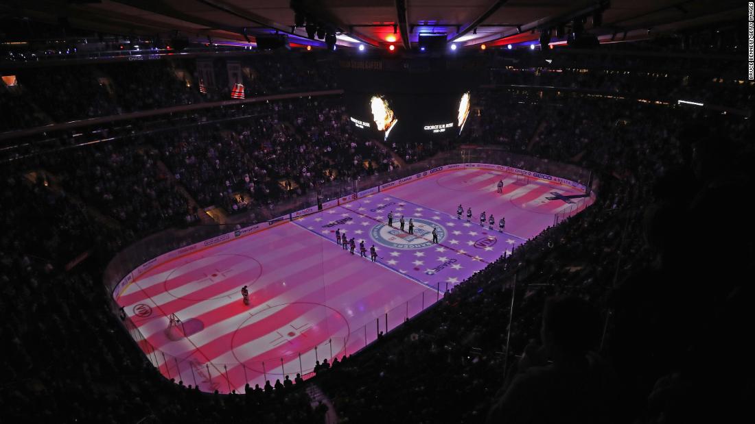 A moment of silence is held before an NHL hockey game in New York on December 2.