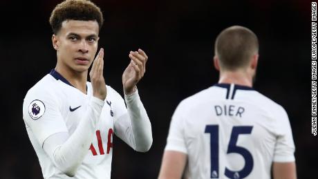 Dele Alli of Spurs applauds fans during the match.