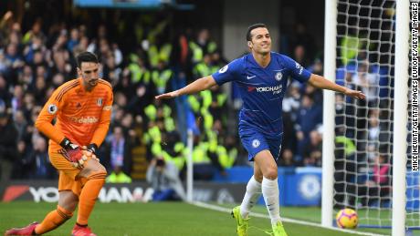 Chelsea's Spanish striker Pedro celebrates.