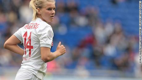 Hegerberg in action for Olympique Lyonnais during the UEFA Women's Champions League semifinal.