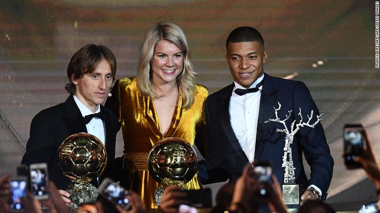 From left to right -- Luka Modric, Ada Hegerberg and Kylian Mbappe